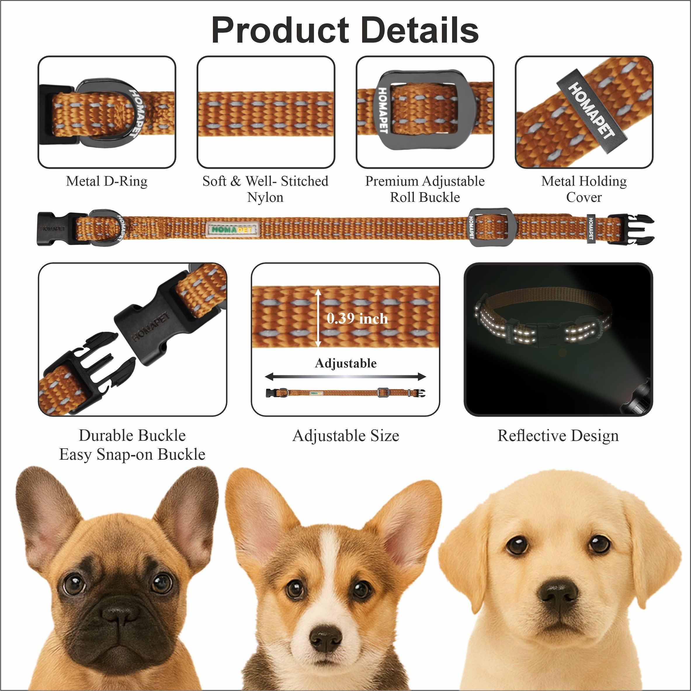 Copper Brown Nylon Dog Collar