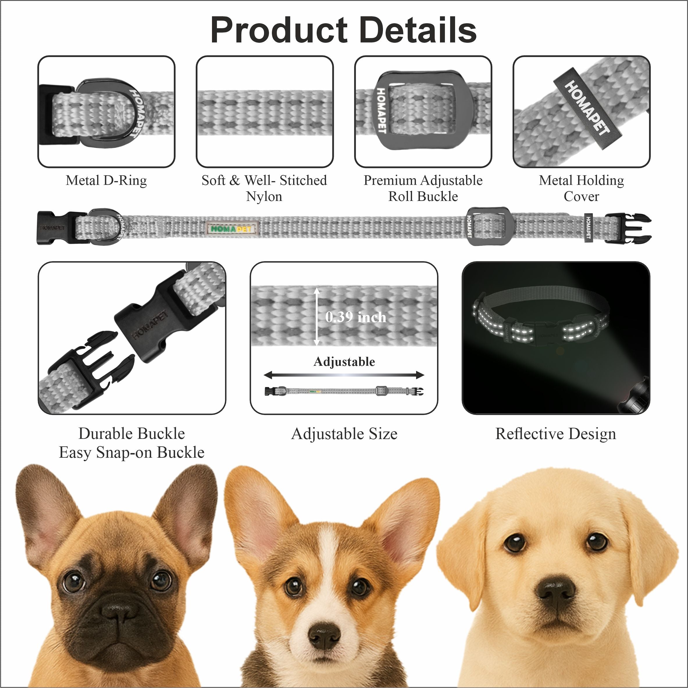 Light Grey Nylon Dog Collar