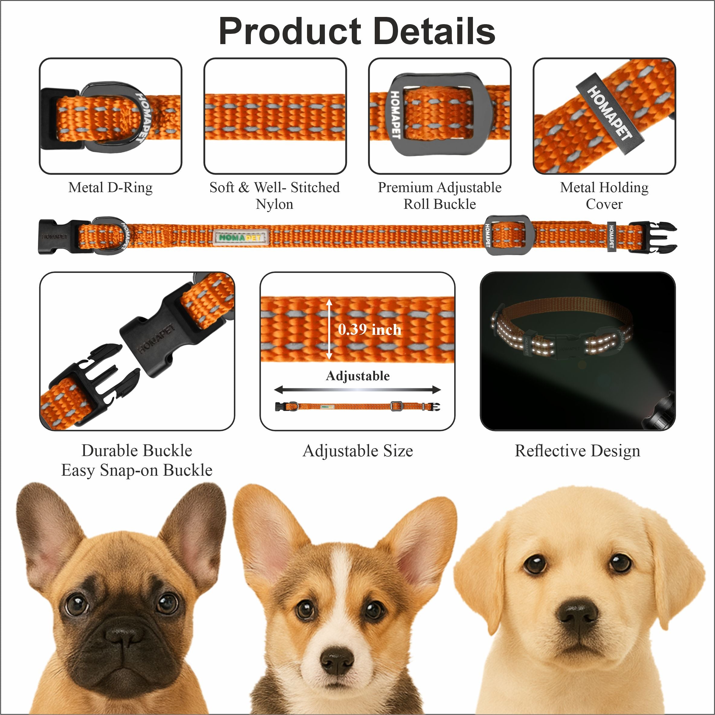 Orange Nylon Dog Collar
