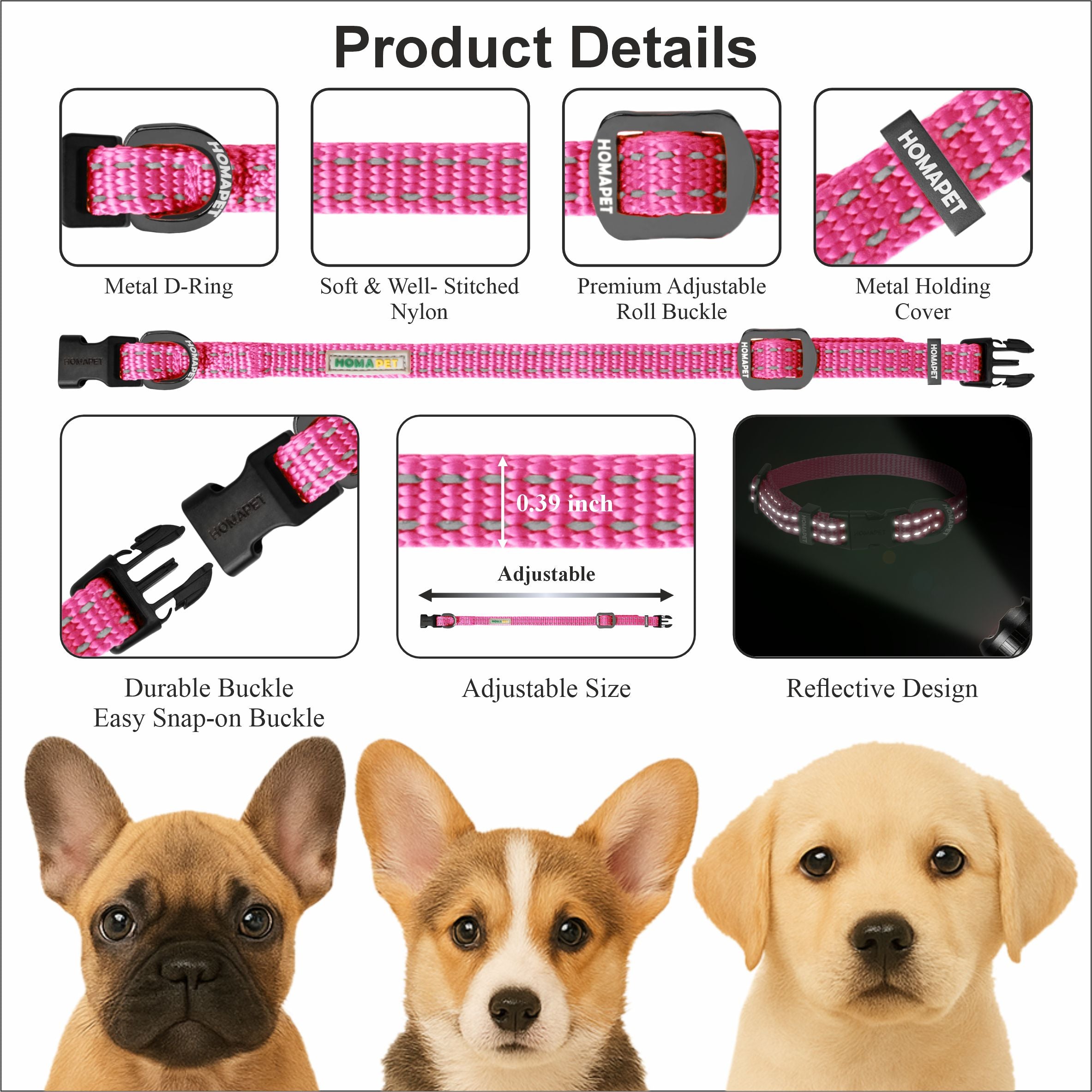 Pink Nylon Dog Collar