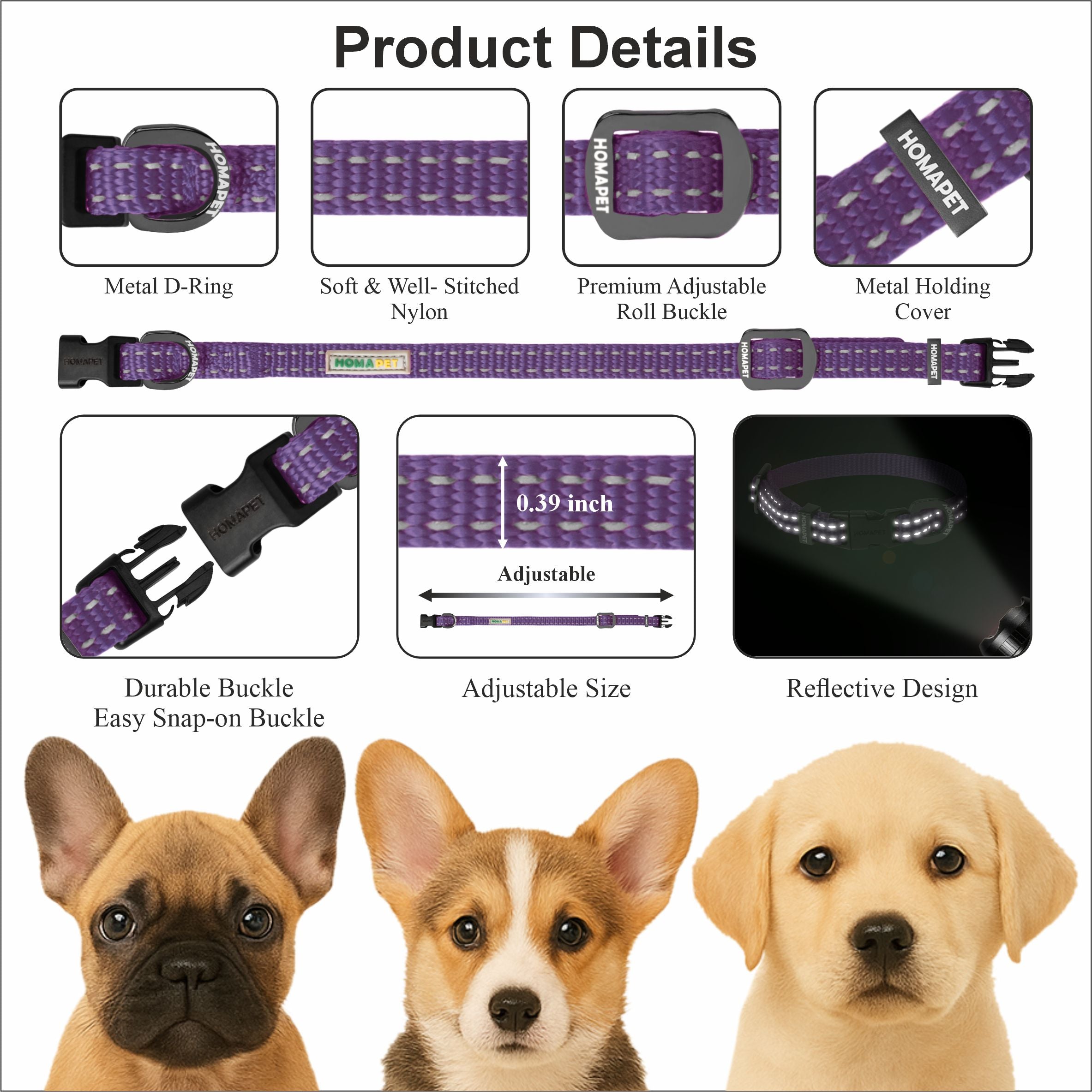 Violet Nylon Dog Collar