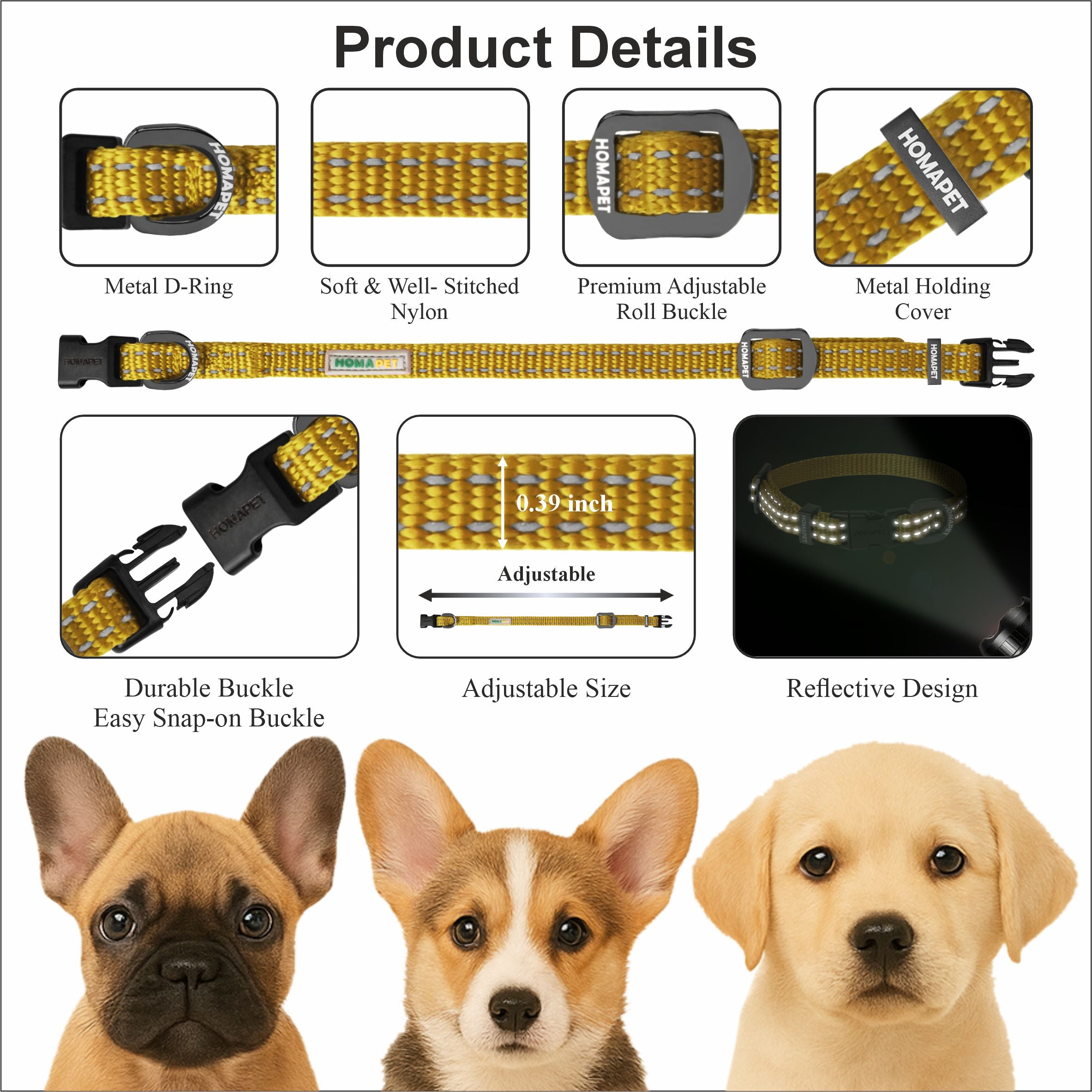 Yellow Nylon Dog Collar